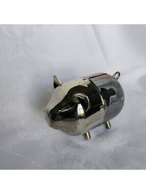 Vintage Silver Plate Pig Piggy Bank, 4" Collectible Metal Animal Money Box Gift